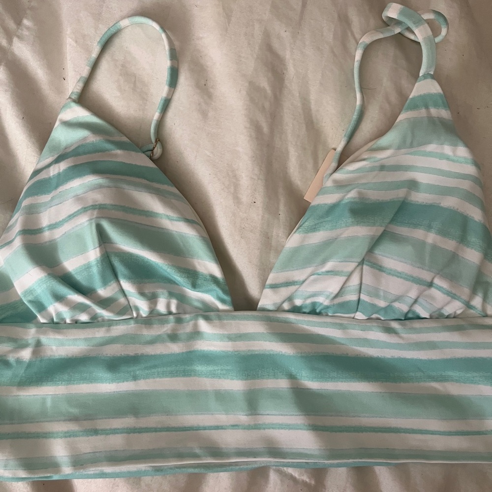 Eberjey Striped Bikini Top - Mint and White NWT